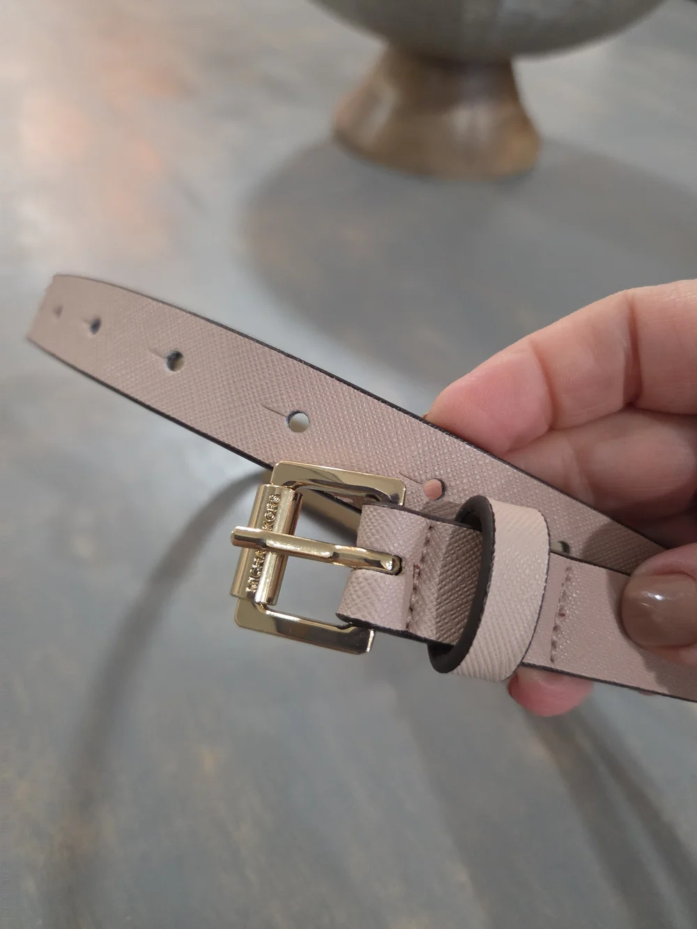Michael Kors Pale Pink Leather Belt with Gold Buckle
